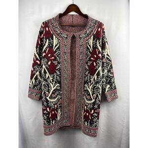 Women’s MaxSport XS Black, Red, & Cream Floral Knit Cardigan